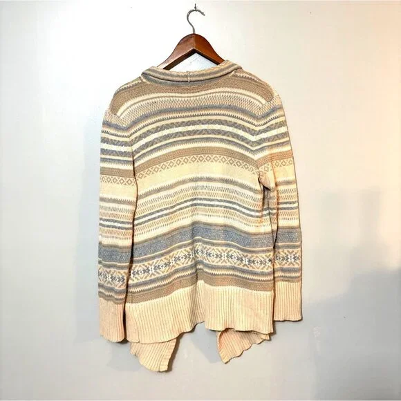 Chaps Denim XL Cardigan Tans Blue Cottagecore Aztec shawl cascade preppy - Picture 3 of 3